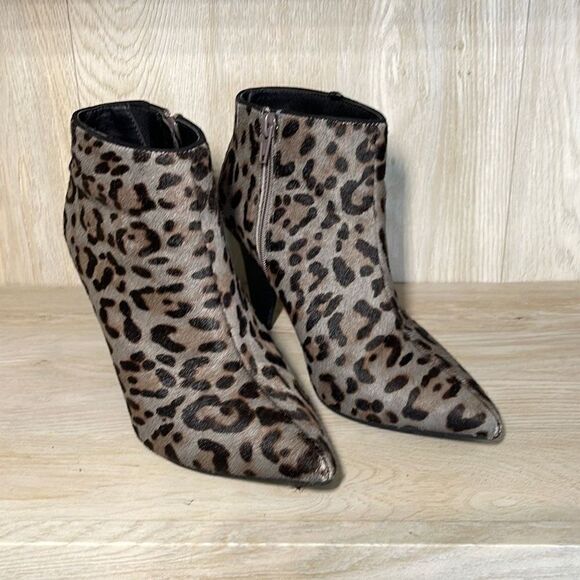 M&S Collection Womens Animal Print Ankle Boots Insolia Heels Tan Leather Size 3/ - Picture 1 of 10